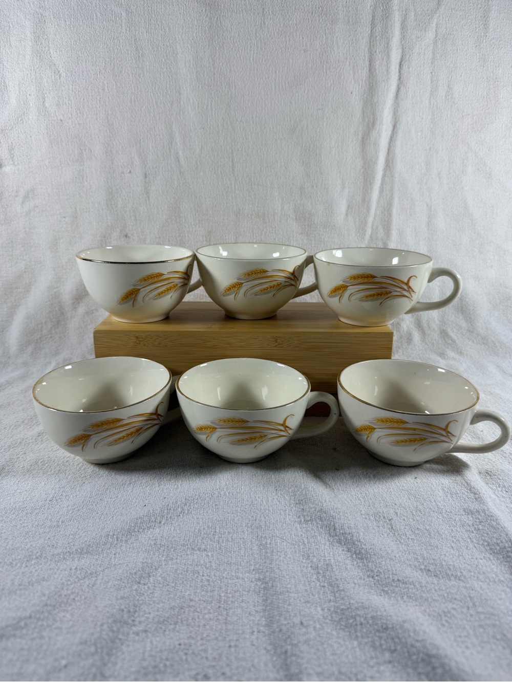 Homer Laughlin Golden Wheat Cream and Gold Motif Tea Cups - Set of 6